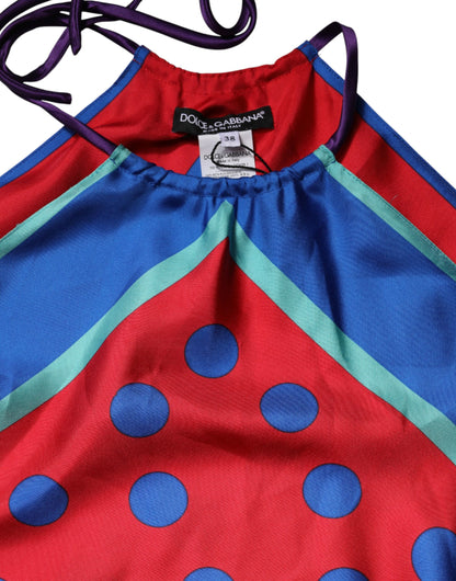 Dolce & Gabbana Women's Sleeveless Halter Neck Silk Blouse - Multicolor Patterned Signature Print