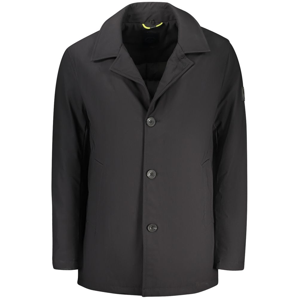 Trench Coat by North Sails for men in black & blue presents an sculptural silhouette, artfully detailed with a sculptural and functional for a truly sculptural finish.
