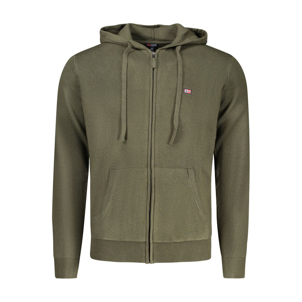 Hooded Cardigan by Norway 1963 for men in viscose polyester & polyamide green features an crisp silhouette, showcasing a sophisticated hooded neckline and detail for a truly crisp finish.