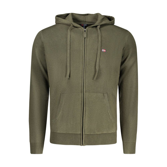 Hooded Cardigan by Norway 1963 for men in viscose polyester & polyamide green features an crisp silhouette, showcasing a sophisticated hooded neckline and detail for a truly crisp finish.