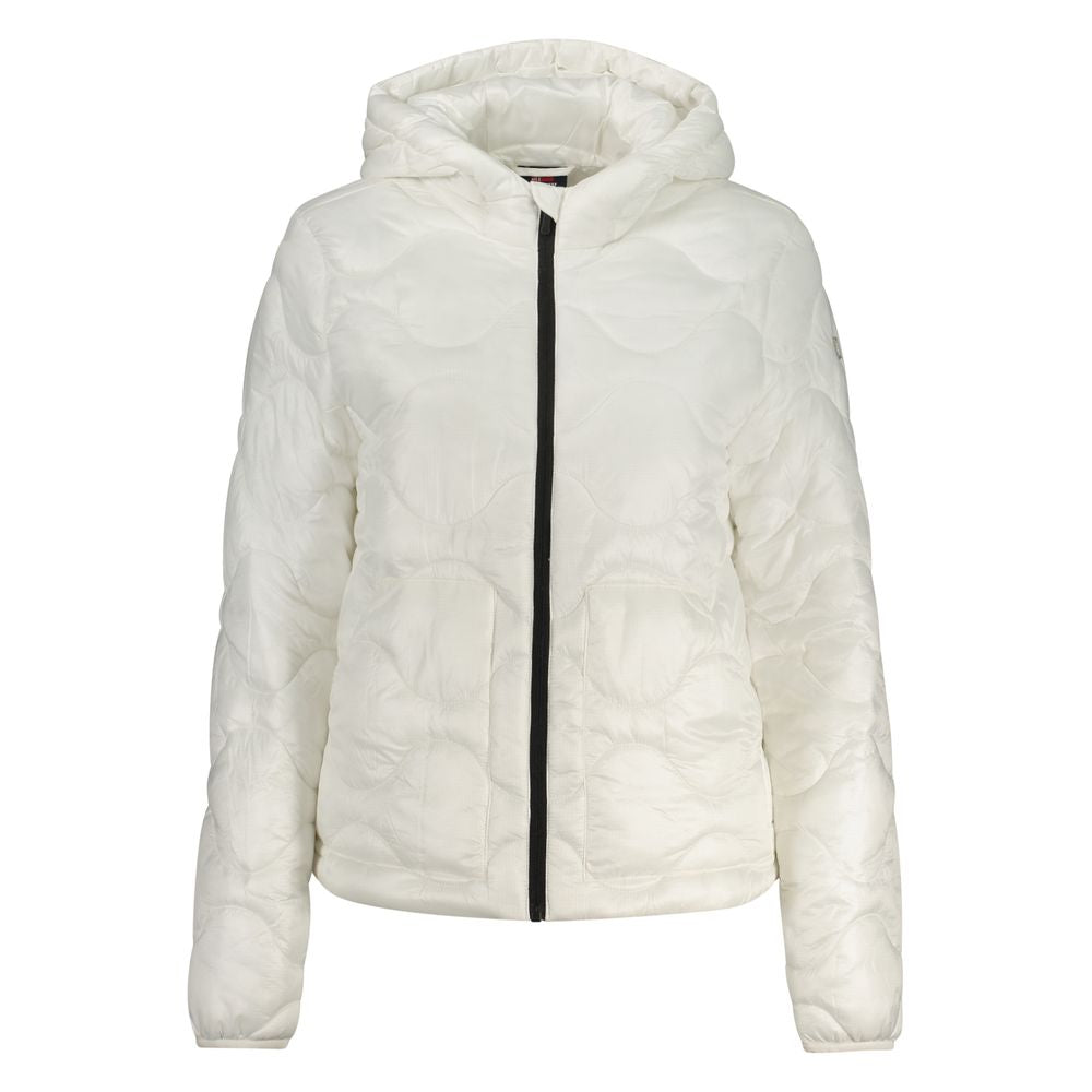 Hooded Windbreaker Jacket by Norway 1963 for women in polyamide white & signature presents a resilient silhouette, artfully detailed with a sophisticated hooded neckline and functional pockets, hooded & windproof for a resilient finish.