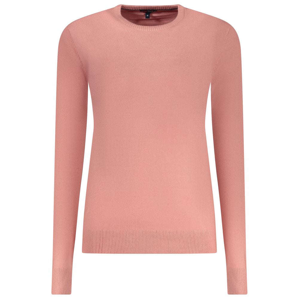 Activewear T-Shirt by Norway 1963 for women in canvas polyamide & polyester blue & pink features a dynamic silhouette with long-sleeve and crew neckline enhanced by functional seamless.