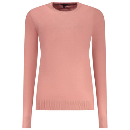 Activewear T-Shirt by Norway 1963 for women in canvas polyamide & polyester blue & pink features a dynamic silhouette with long-sleeve and crew neckline enhanced by functional seamless.