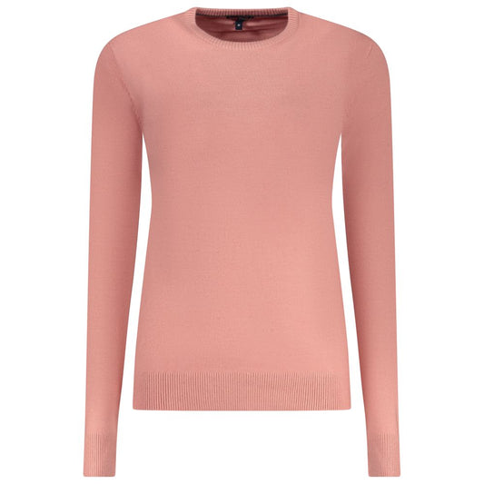 Activewear T-Shirt by Norway 1963 for women in canvas polyamide & polyester blue & pink features a dynamic silhouette with long-sleeve and crew neckline enhanced by functional seamless.