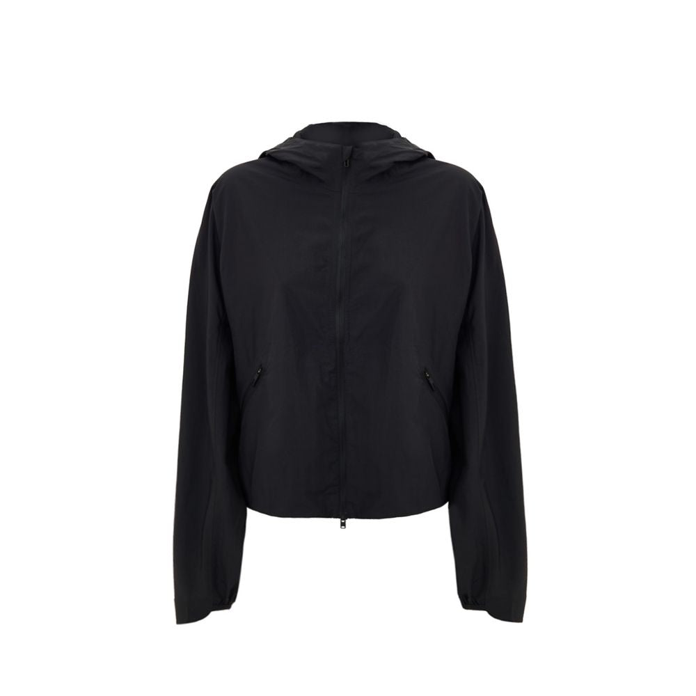 Hooded Windbreaker Jacket by Y-3 for women in polyamide black features an enduring silhouette, showcasing technical lightweight, pockets, hooded & windproof and a sophisticated hooded neckline for a truly enduring aesthetic.