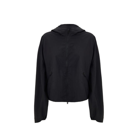 Hooded Windbreaker Jacket by Y-3 for women in polyamide black features an enduring silhouette, showcasing technical lightweight, pockets, hooded & windproof and a sophisticated hooded neckline for a truly enduring aesthetic.
