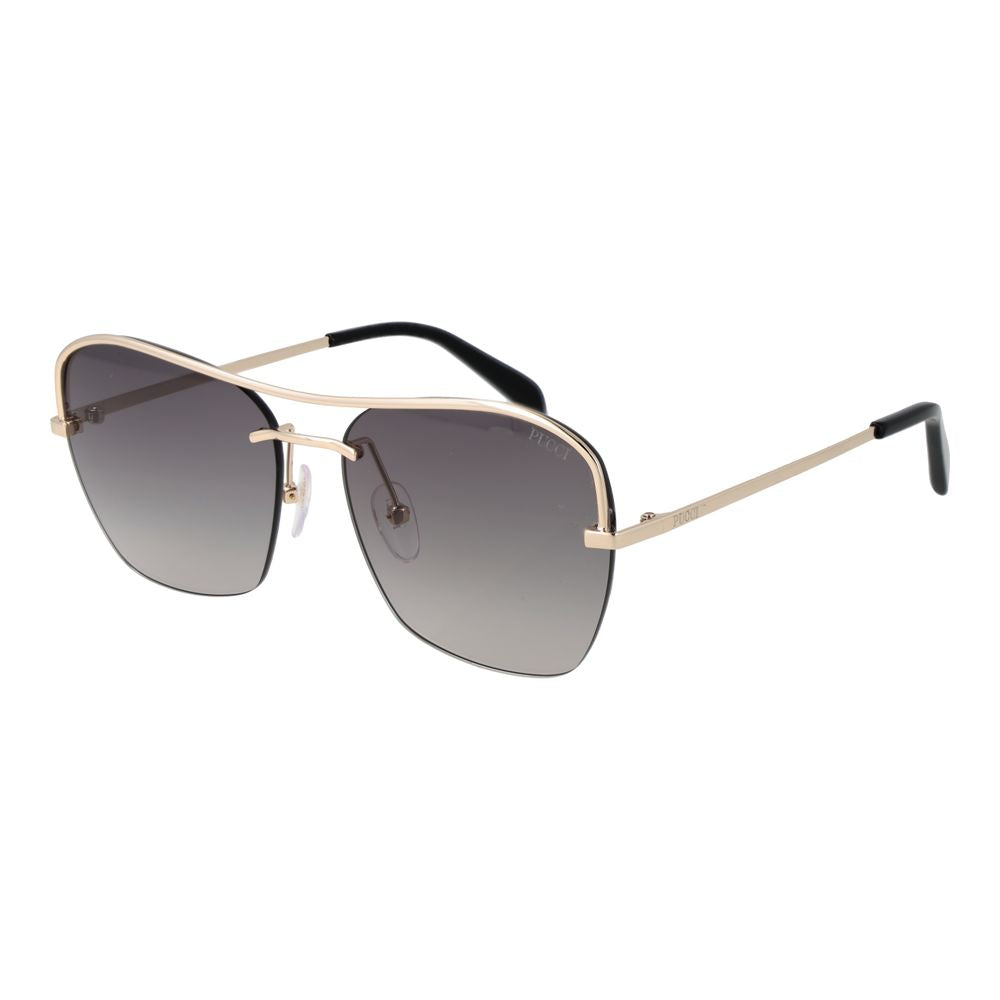 Sunglasses by Emilio Pucci for women in metal gold showcases a ethereal silhouette, featuring gold coloured frame square frame design with gradient category-2-medium-tint lens for a ethereal finish.