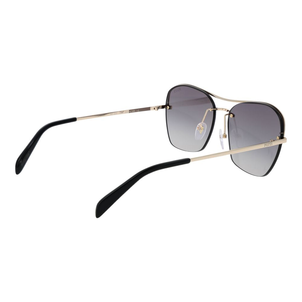 Sunglasses by Emilio Pucci for women in metal gold features an ethereal square frame design with gold coloured frame frames and gradient category-2-medium-tint lens for a ethereal finish.