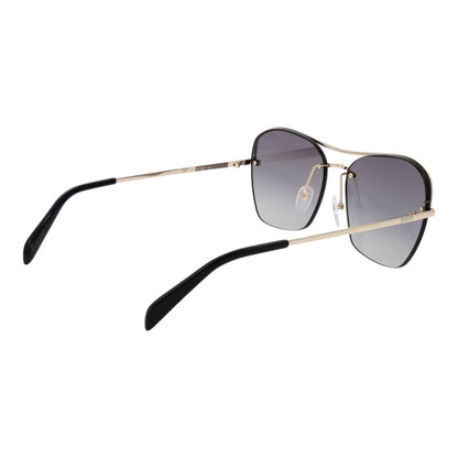 Sunglasses by Emilio Pucci for women in metal gold features an ethereal square frame design with gold coloured frame frames and gradient category-2-medium-tint lens for a ethereal finish.