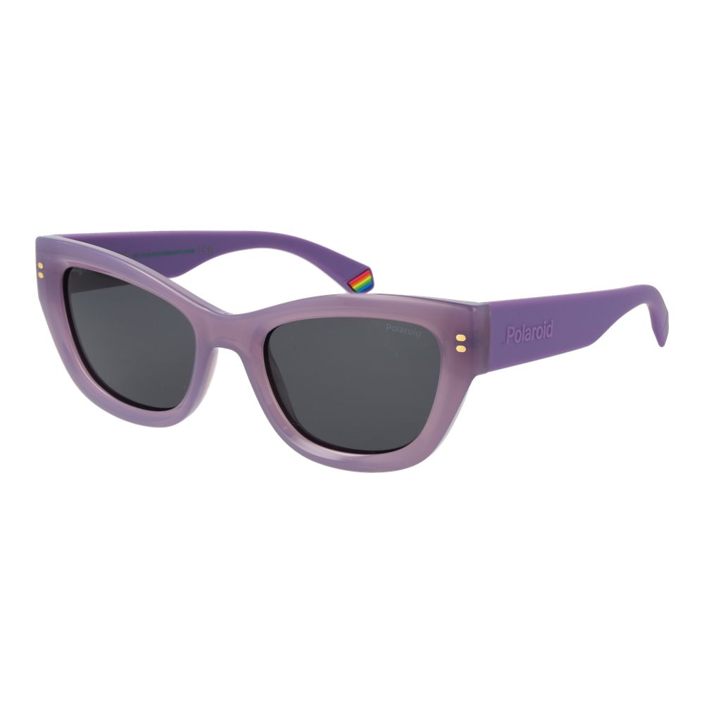 Sunglasses by Polaroid for women in and purple featuring an opulent full-rim cat-eye frame design with a sophisticated purple coloured frame finish and high-performance polarized category-3-dark-tint lens.