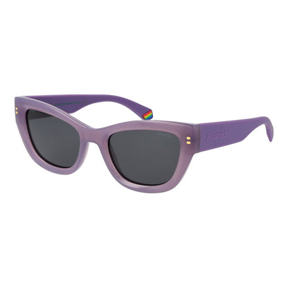 Sunglasses by Polaroid for women in and purple featuring an opulent full-rim cat-eye frame design with a sophisticated purple coloured frame finish and high-performance polarized category-3-dark-tint lens.