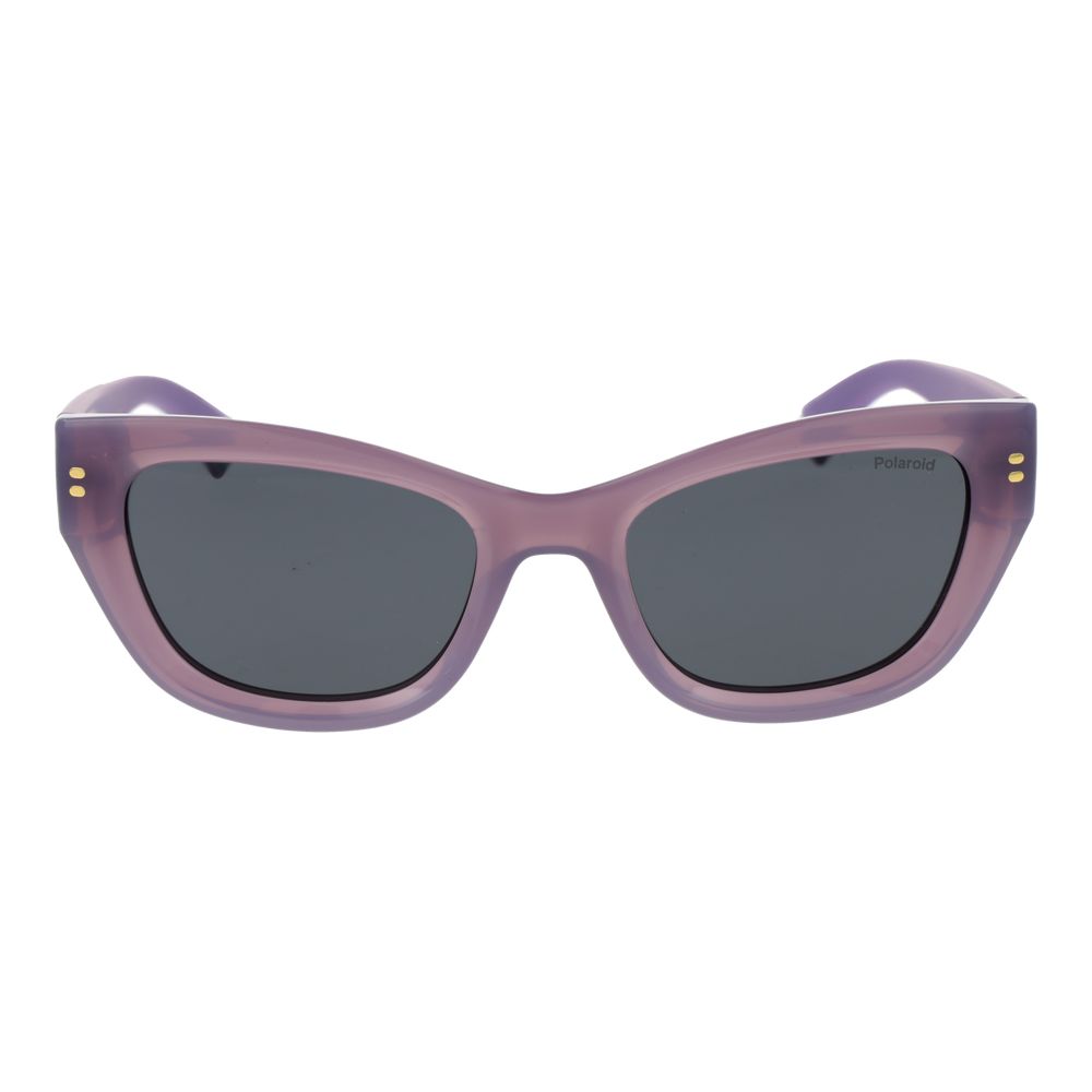 Sunglasses by Polaroid for women in purple features an ethereal full-rim cat-eye frame design with purple coloured frame frames and polarized category-3-dark-tint lens for a ethereal finish.