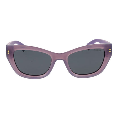 Sunglasses by Polaroid for women in purple features an ethereal full-rim cat-eye frame design with purple coloured frame frames and polarized category-3-dark-tint lens for a ethereal finish.