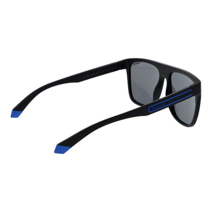 Sunglasses by Polaroid for men in polycarbonate black features an lustrous rectangle full-rim frame design with black coloured frame detailing and polarized category-3-dark-tint lens for a lustrous aesthetic.