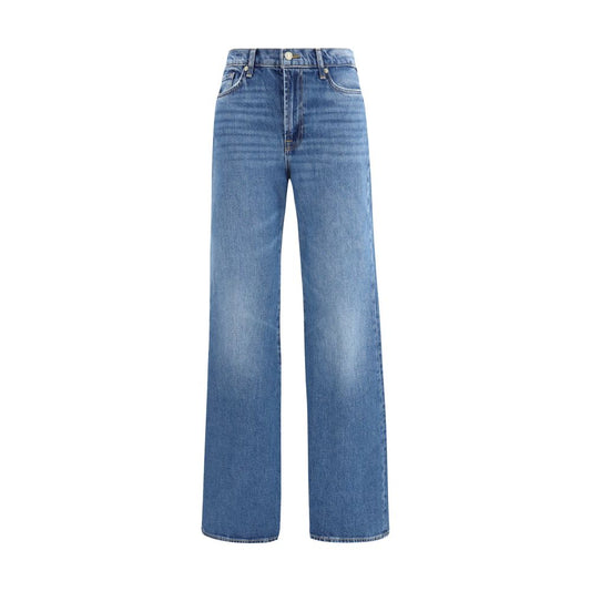 Jeans by 7FOR for women in stretch denim cotton blue & signature presents a tailored silhouette, showcasing a tailored flared & slim and long cut with a refined high rise for a truly tailored aesthetic.