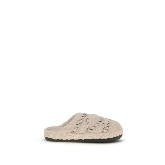 Slippers Flat Shoes by Moon Boot for women in polyamide & bos taurus calf leather beige presents a effortless chic silhouette, showcasing the The Teddy Women's Polyamide & Bos Taurus Calf Leather Slippers Flat Shoes design with a effortless chic and for a sophisticated look.