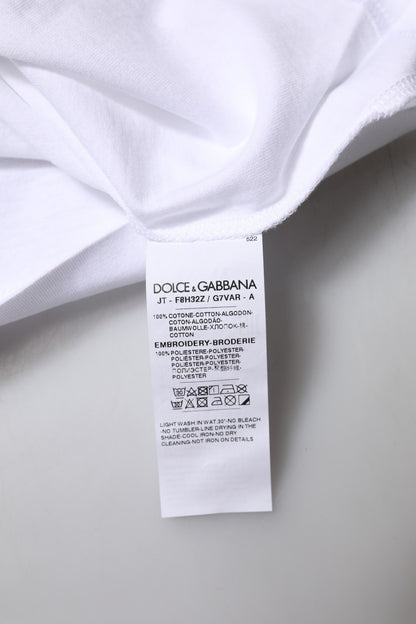 Dolce & Gabbana Women's Crew Neck Cotton Tank Top - White Patterned Signature