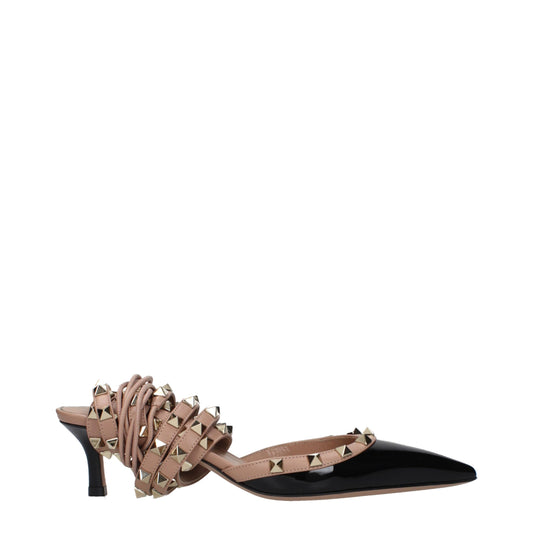 Sandals by Valentino Garavani for women in patent leather black presents a sculptural silhouette, showcasing the Women's Patent Leather Sandals design with a sculptural and for a premium look.