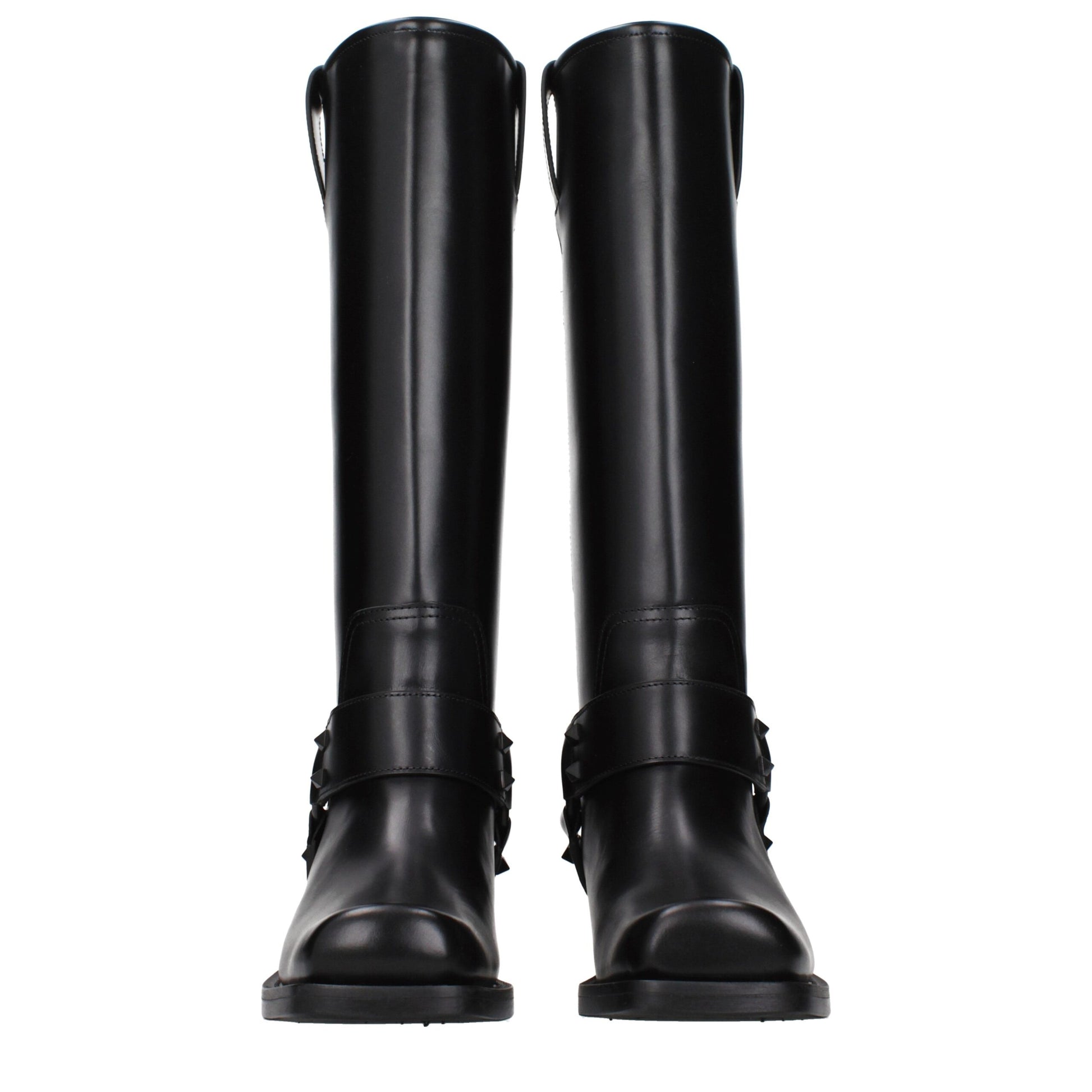 Boots by Valentino Garavani for women in leather black features an dynamic silhouette, showcasing the dynamic Women's Leather Boots design with its distinctive and elegant .
