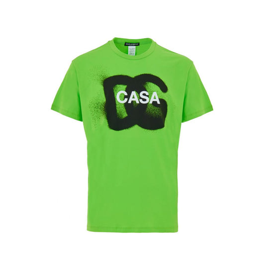 Activewear T-Shirt by Dolce & Gabbana for men in cotton black, green, white & print features a dynamic silhouette with short-sleeve and crew neckline enhanced by functional .