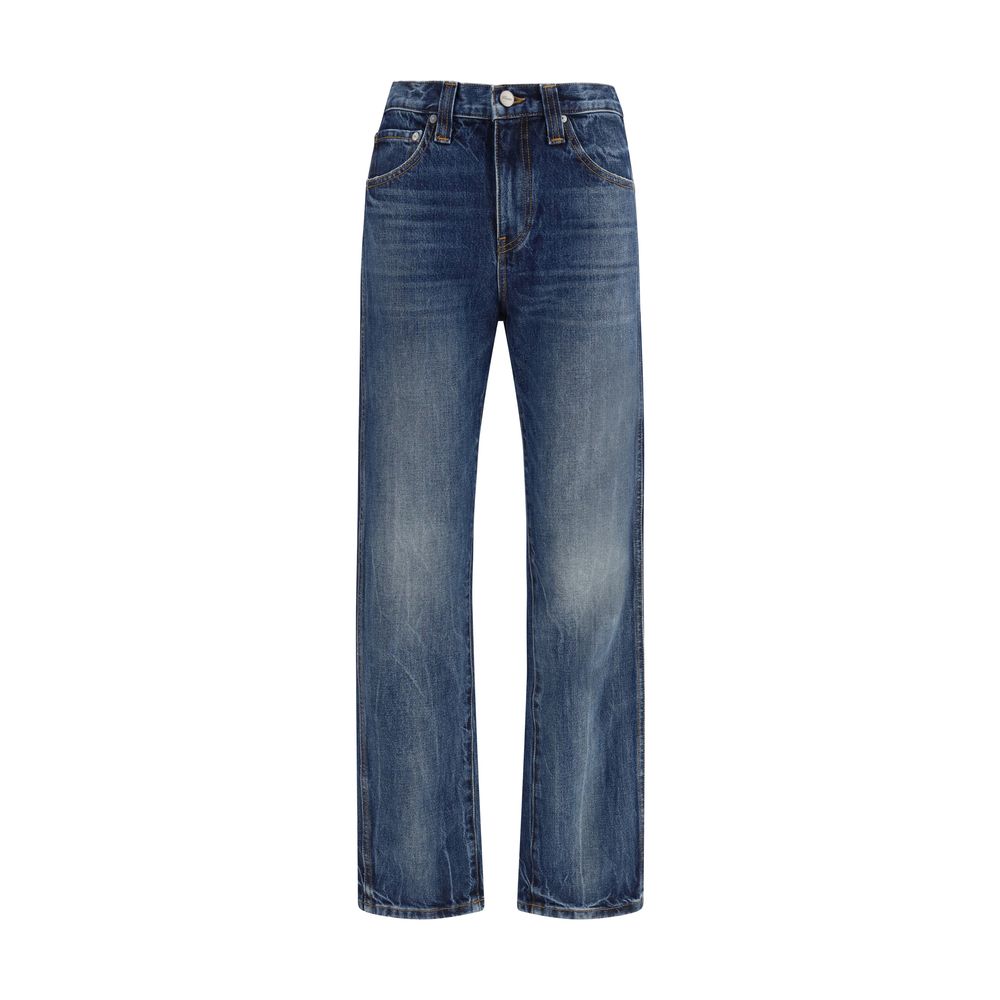 Jeans by Khaite for women in denim cotton blue presents a tailored silhouette, showcasing a tailored regular-fit and long cut with a refined high rise for a truly tailored aesthetic.