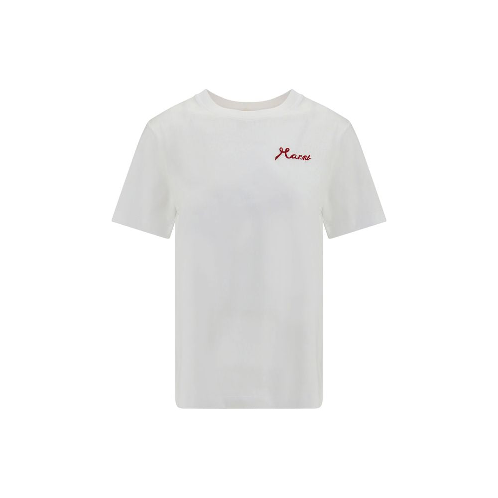 T-Shirt by Marni for women in cotton white & signature showcases a chic silhouette, artfully detailed with a chic crew neckline and short-sleeve for a chic finish.
