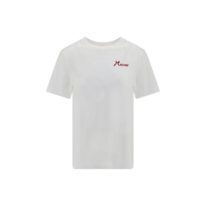 T-Shirt by Marni for women in cotton white & signature showcases a chic silhouette, artfully detailed with a chic crew neckline and short-sleeve for a chic finish.