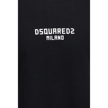 T-Shirt by Dsquared² for men in cotton black & print showcases a fashionable silhouette, elegantly detailed with a fashionable and for a sophisticated, high-fashion look.