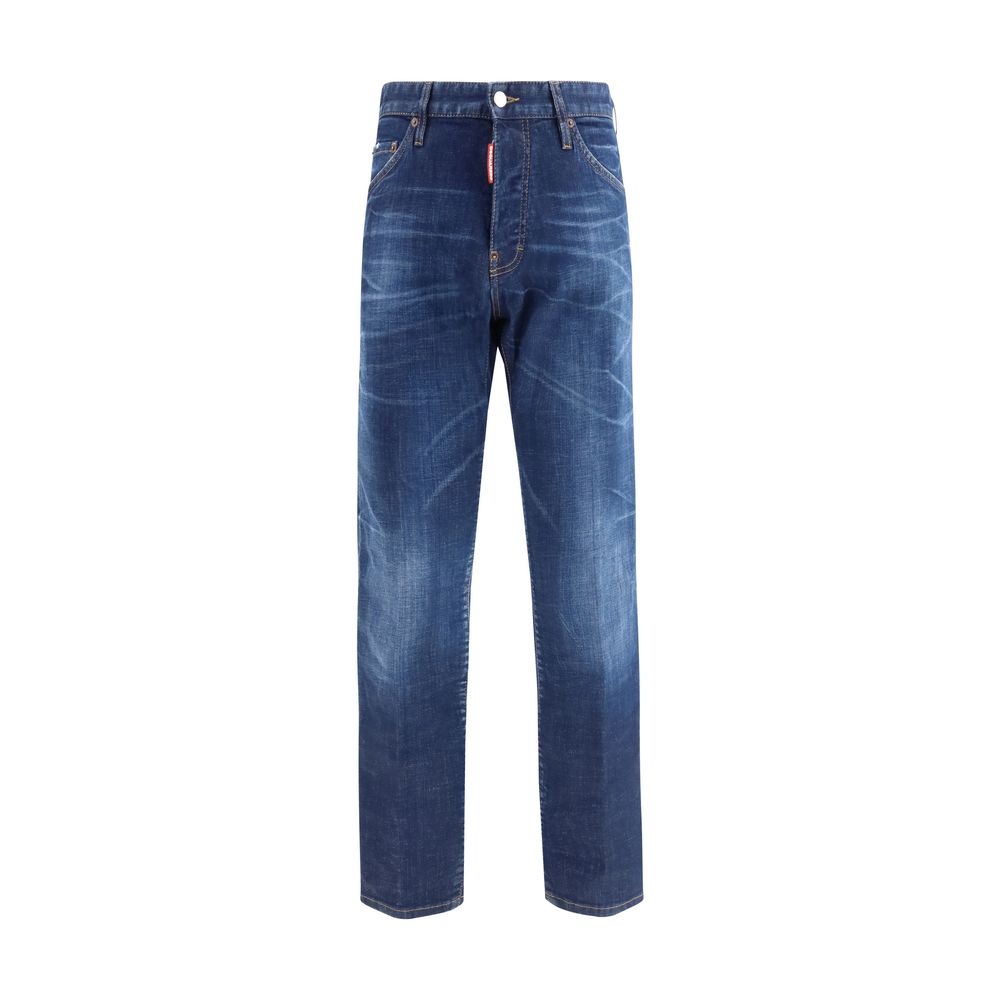 Jeans by Dsquared² for men in stretch denim cotton blue & signature features a polished silhouette with a polished straight-leg & slim, reaching a polished long and finished with a polished .