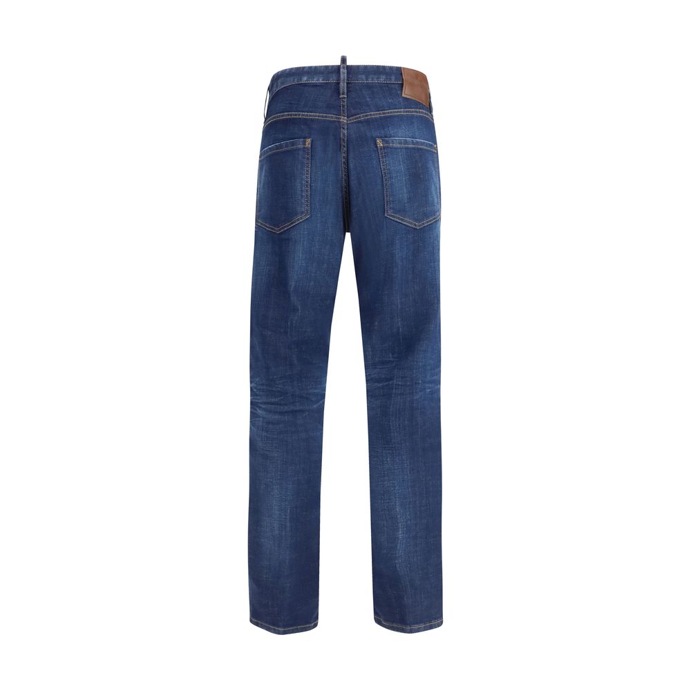 Jeans by Dsquared² for men in stretch denim cotton blue & signature presents a tailored silhouette, showcasing a tailored straight-leg & slim and long cut with a refined for a truly tailored aesthetic.