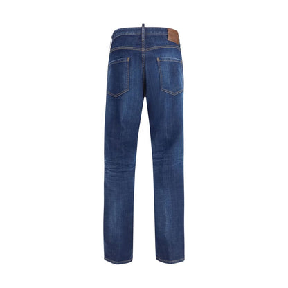 Jeans by Dsquared² for men in stretch denim cotton blue & signature presents a tailored silhouette, showcasing a tailored straight-leg & slim and long cut with a refined for a truly tailored aesthetic.