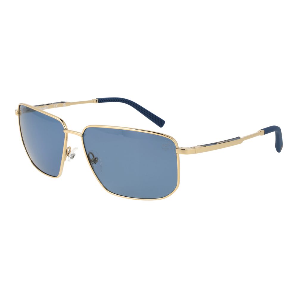This Sunglasses by Timberland for men in metal gold presents a sumptuous silhouette, showcasing a sumptuous rectangle full-rim frame design in gold coloured frame and high-performance polarized category-2-medium-tint lens.