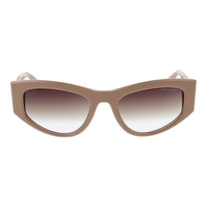 Sunglasses by Trussardi for women in acetate and beige presents a sumptuous silhouette, featuring beige coloured frame and full-rim square frame design with gradient category-3-dark-tint lens for a sumptuous look.