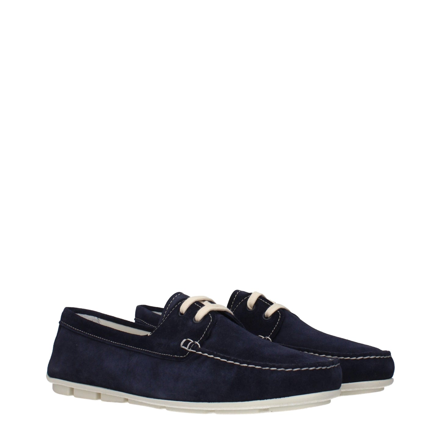 Flat Loafer Slip-On Shoes by Prada for women in suede leather blue showcases a timeless silhouette from the Women's Suede Leather Flat Loafer Slip-On Shoes collection, featuring a timeless flat and for a timeless finish.