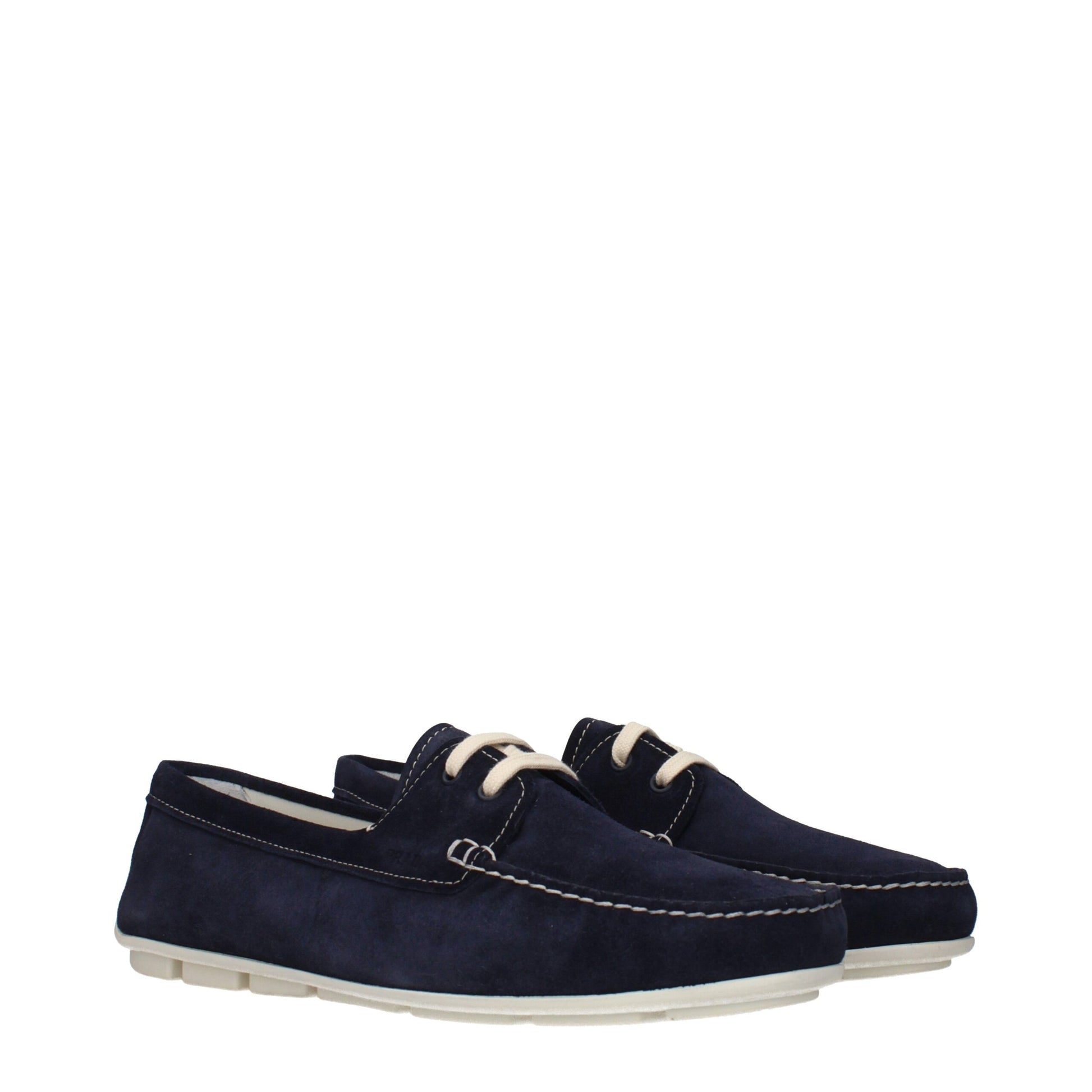 Flat Loafer Slip-On Shoes by Prada for women in suede leather blue showcases a timeless silhouette from the Women's Suede Leather Flat Loafer Slip-On Shoes collection, featuring a timeless flat and for a timeless finish.