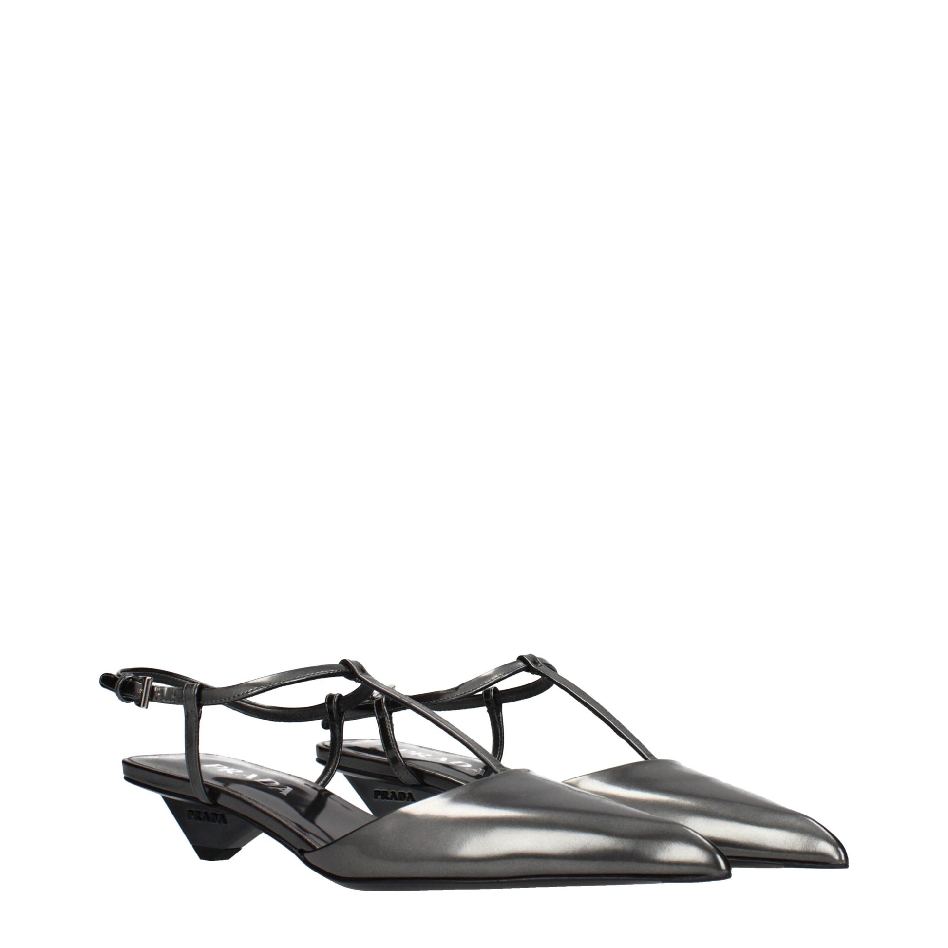 Flat Sandals by Prada for women in leather gray features an exquisite silhouette, showcasing the exquisite Women's Leather Flat Sandals with a flat and .