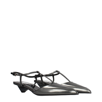 Flat Sandals by Prada for women in leather gray features an exquisite silhouette, showcasing the exquisite Women's Leather Flat Sandals with a flat and .