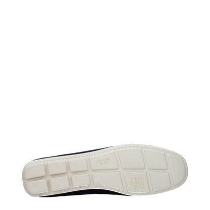 Flat Loafer Slip-On Shoes by Prada for women in suede leather blue features an dynamic silhouette from the Women's Suede Leather Flat Loafer Slip-On Shoes collection, defined by a dynamic and flat for a dynamic look.
