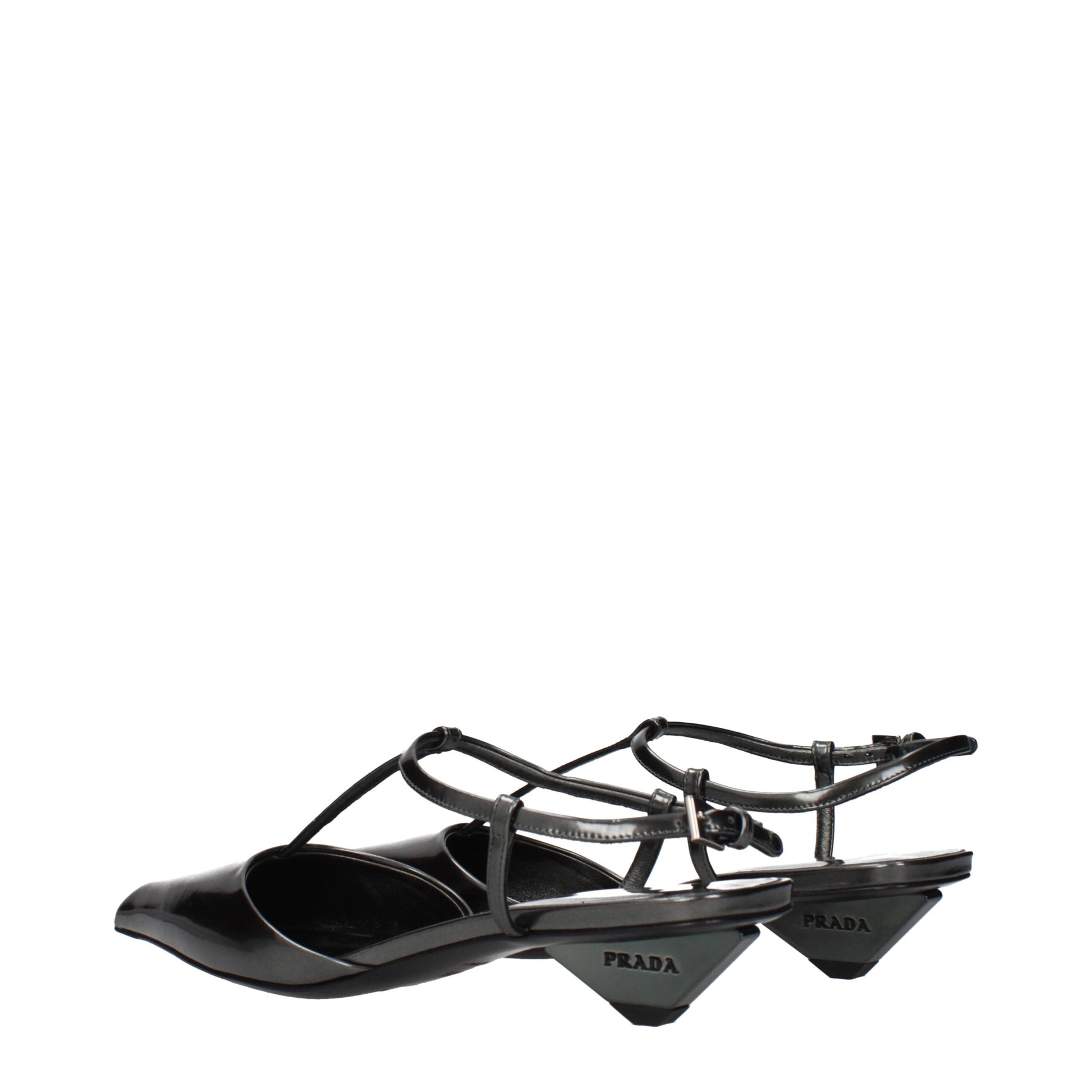 Flat Sandals by Prada for women in leather gray features an exquisite silhouette, showcasing the exquisite Women's Leather Flat Sandals with a flat and .