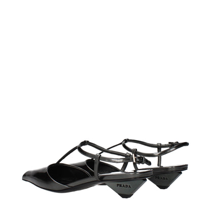 Flat Sandals by Prada for women in leather gray features an exquisite silhouette, showcasing the exquisite Women's Leather Flat Sandals with a flat and .