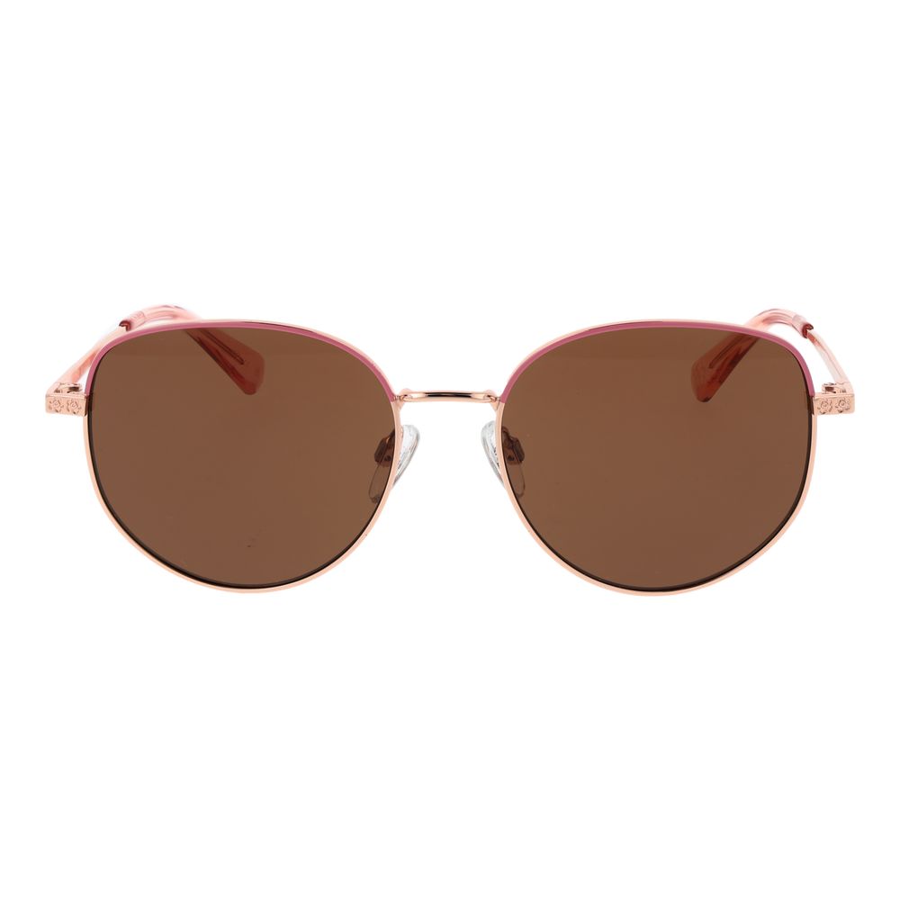 Sunglasses by Ted Baker for women in metal rose-gold showcases a ethereal silhouette, featuring rose-gold coloured frame full-rim panto frame design with non-polarized category-3-dark-tint lens for a ethereal finish.