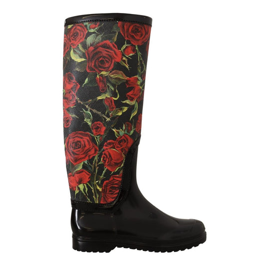 Rain Boots by Dolce & Gabbana for women in polyvinyl black, red & patterned features an dynamic silhouette, showcasing the dynamic Women's Polyvinyl Rain Boots design with its distinctive and elegant .