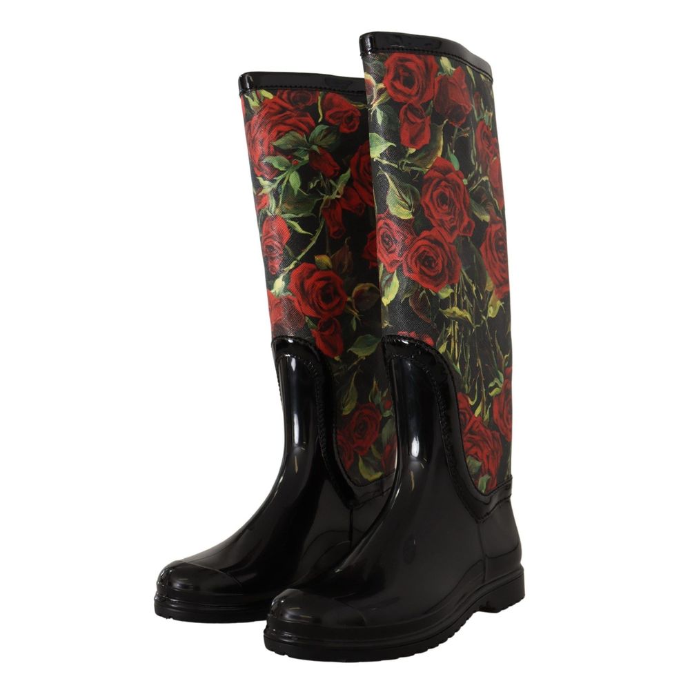 Rain Boots by Dolce & Gabbana for women in polyvinyl black, red & patterned features an effortless chic silhouette from the Women's Polyvinyl Rain Boots collection, showcasing a effortless chic and refined for an effortless chic look.
