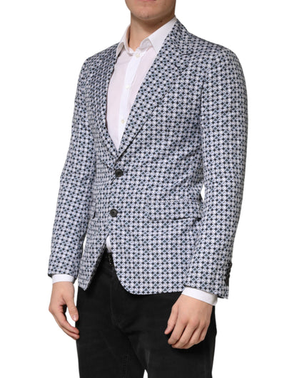 Dolce & Gabbana Men's Single Breasted Cotton Cupro & Virgin Wool Blazer - Blue Patterned
