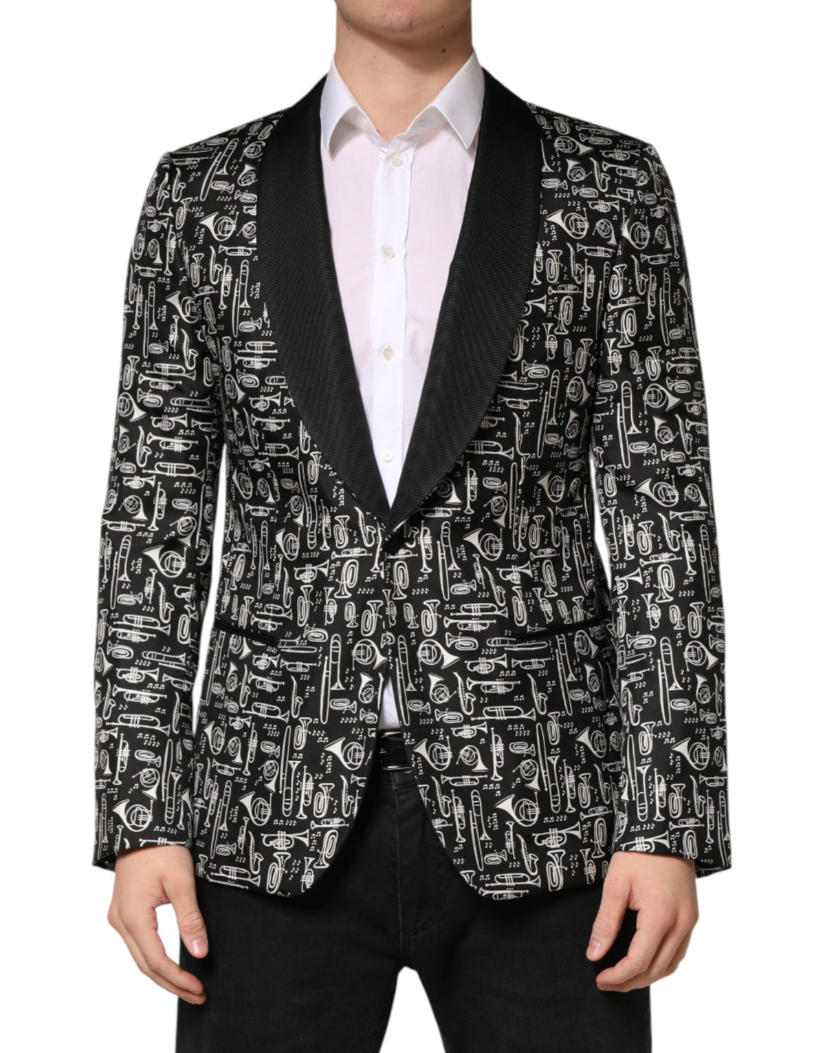 Dolce & Gabbana Men's Single Breasted Virgin Wool Polyester Silk & Viscose Blazer - Black