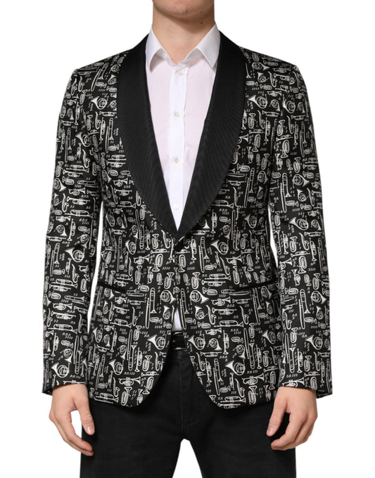 Dolce & Gabbana Men's Single Breasted Virgin Wool Polyester Silk & Viscose Blazer - Black