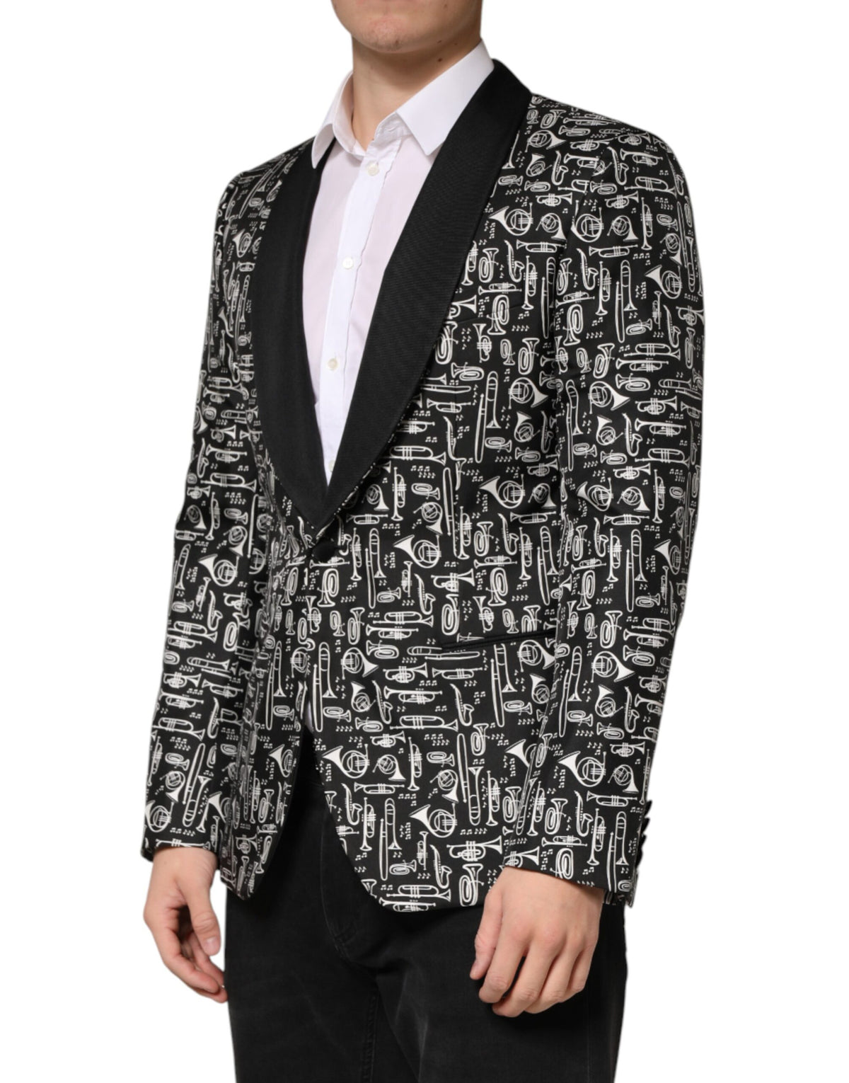 Dolce & Gabbana Men's Single Breasted Virgin Wool Polyester Silk & Viscose Blazer - Black