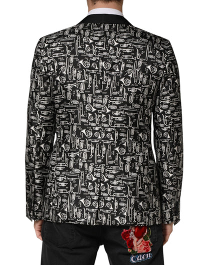 Dolce & Gabbana Men's Single Breasted Virgin Wool Polyester Silk & Viscose Blazer - Black