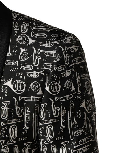 Dolce & Gabbana Men's Single Breasted Virgin Wool Polyester Silk & Viscose Blazer - Black