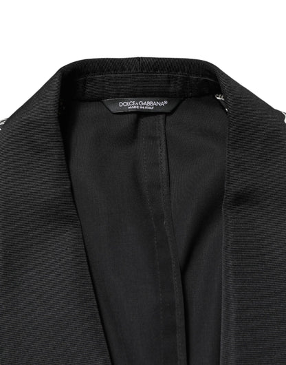 Dolce & Gabbana Men's Single Breasted Virgin Wool Polyester Silk & Viscose Blazer - Black